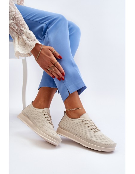 Leather Women's Sports Sneakers Beige Lalnai