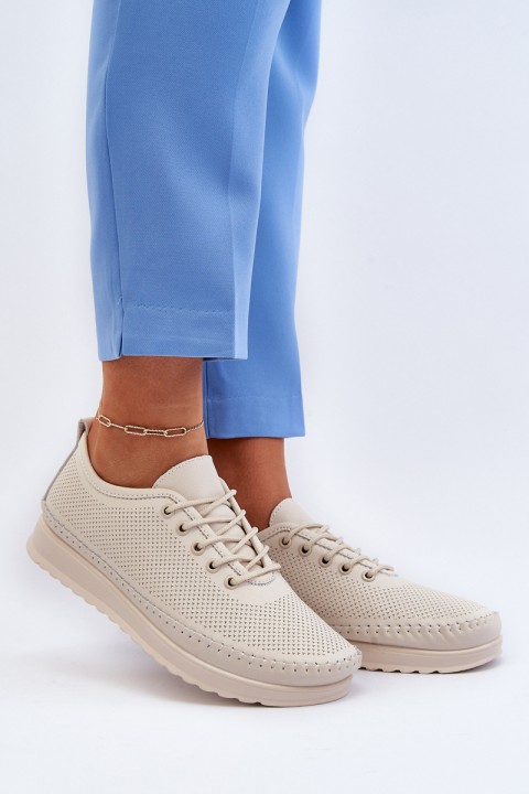 Leather Women's Sports Sneakers Beige Lalnai