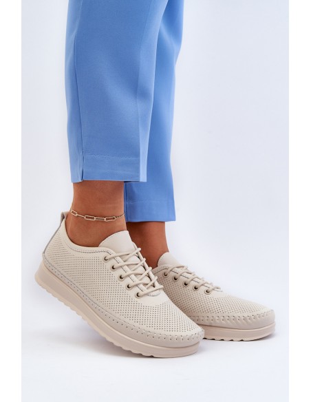 Leather Women's Sports Sneakers Beige Lalnai