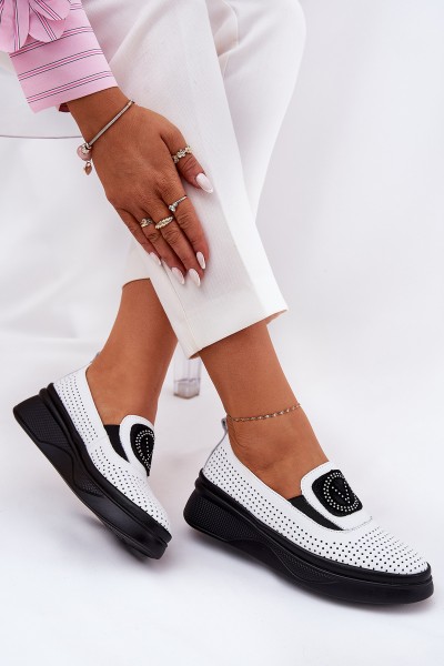 Ladies Leather Moccasins On Platform And Wedge White Vinceza 79522