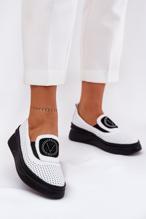 Moteriški odiniai mokasinai ant platformos balti