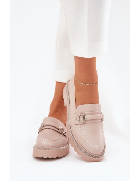 Ladies Moccasins Decorated With Rhinestones Beige Patina