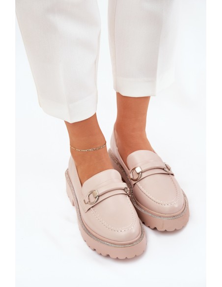 Ladies Moccasins Decorated With Rhinestones Beige Patina