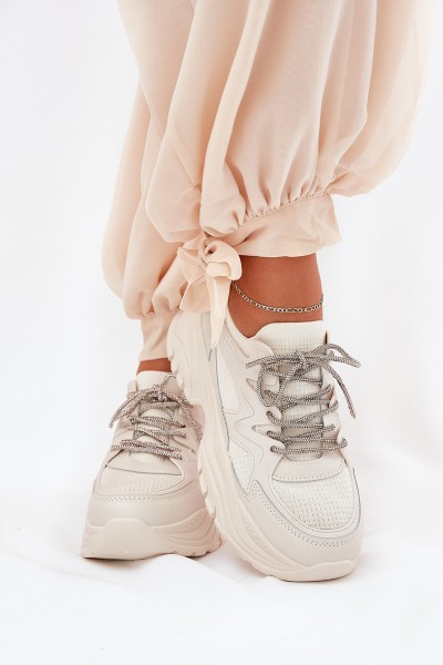 Women's Platform Sneakers with Decorative Lacing Beige Evalianne