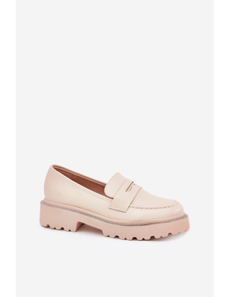 Ladies Moccasins Eco Leather With Rhinestones Beige Wilamla