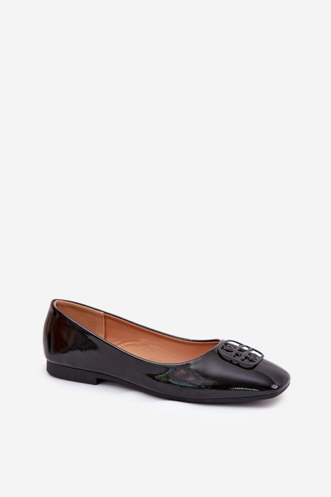 Lacquered Elegant Women's Ballet Flats With Decorative Detail Black Vinceza 17377