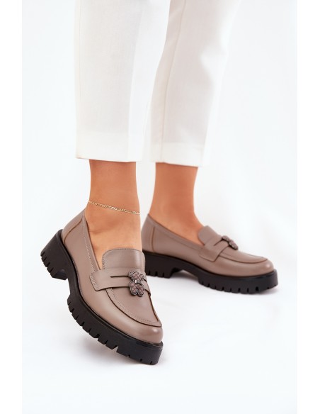 Leather Ladies Moccasins With Teddy Bear Vinceza 18109 Beige