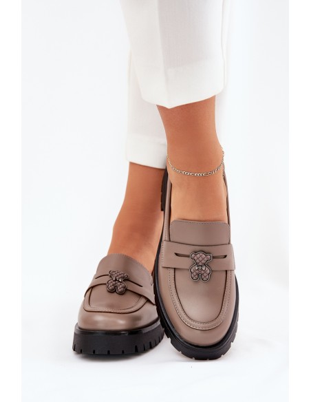 Leather Ladies Moccasins With Teddy Bear Vinceza 18109 Beige