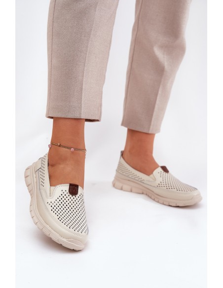 Breathable Ballet Flats Made Of Natural Leather Vinceza 95336 Beige