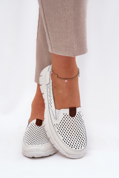 Perforated Ballet Flats Made Of Natural Leather Vinceza 95336 White
