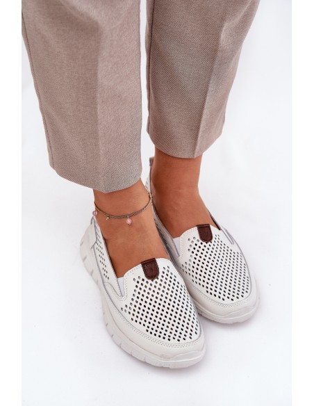 Perforated Ballet Flats Made Of Natural Leather Vinceza 95336 White