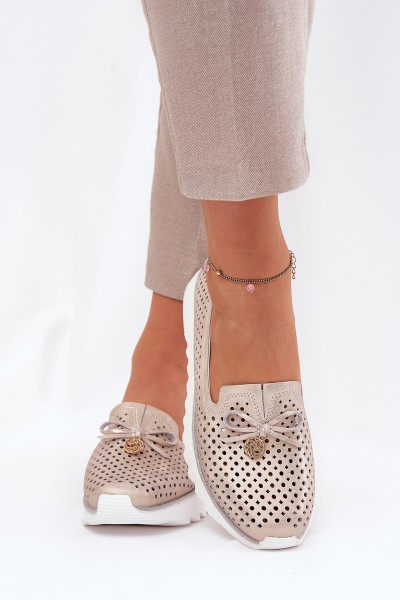 Women's Leather Perforated Shoes Made Of Natural Leather D&A LR51-631 Golden
