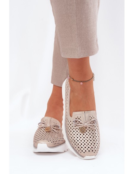 Women's Leather Perforated Shoes Made Of Natural Leather D&A LR51-631 Golden