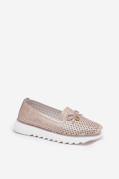 Women's Leather Perforated Shoes Made Of Natural Leather D&A LR51-631 Golden 2