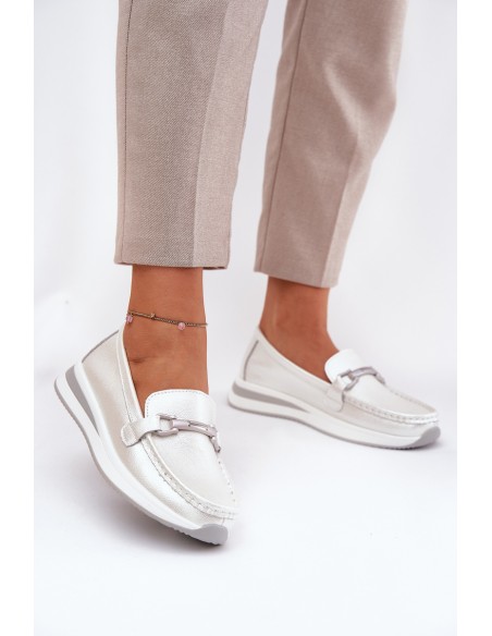 Leather Women's Moccasins With Decoration D&A LR51-966 Silver