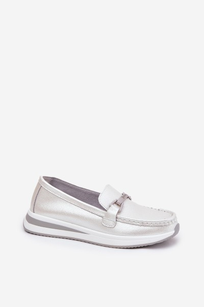 Leather Women's Moccasins With Decoration D&A LR51-966 Silver 2