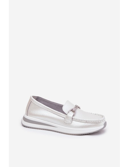 Leather Women's Moccasins With Decoration D&A LR51-966 Silver