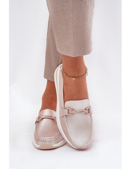 Women's Leather Moccasins S.Barski GR51-598 Pearl Pink