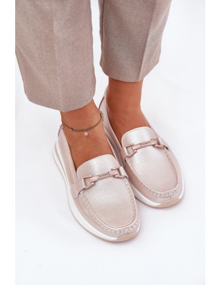 Women's Leather Moccasins S.Barski GR51-598 Pearl Pink