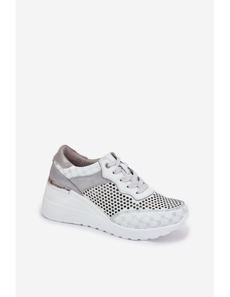 Leather Perforated Sports Shoes Sneakers On Wedge White S.Barski LR51-641