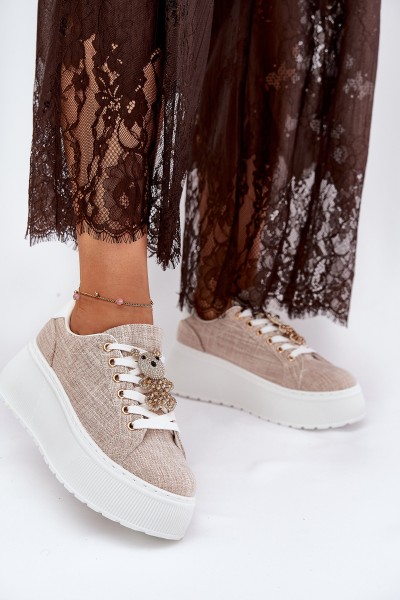 Platform Sneakers With Bear Print S.Barski BF51-014 Beige