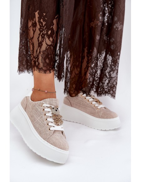 Platform Sneakers With Bear Print S.Barski BF51-014 Beige