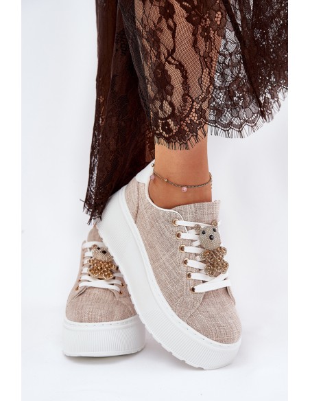 Platform Sneakers With Bear Print S.Barski BF51-014 Beige