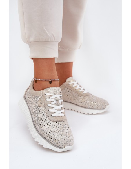 Suede perforated platform sneakers gold LR51-927