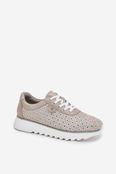 Suede perforated platform sneakers gold LR51-927 2