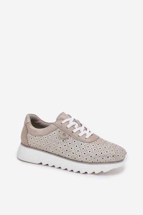 Suede perforated platform sneakers gold LR51-927