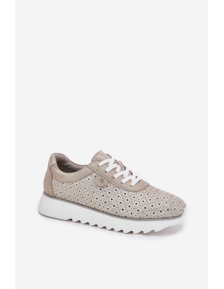 Suede perforated platform sneakers gold LR51-927