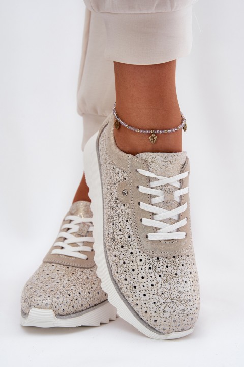Suede perforated platform sneakers gold LR51-927
