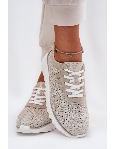 Suede perforated platform sneakers gold LR51-927