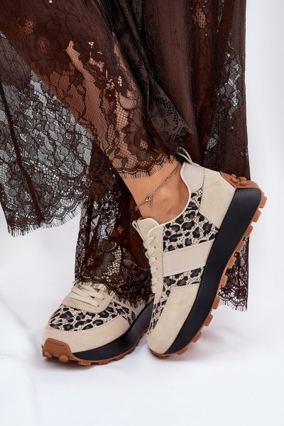 Suede Women's Sneakers On Platform Panther Vinceza 66793 Beige