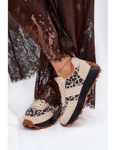 Suede Women's Sneakers On Platform Panther Vinceza 66793 Beige