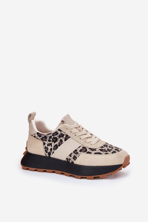 Suede Women's Sneakers On Platform Panther Vinceza 66793 Beige