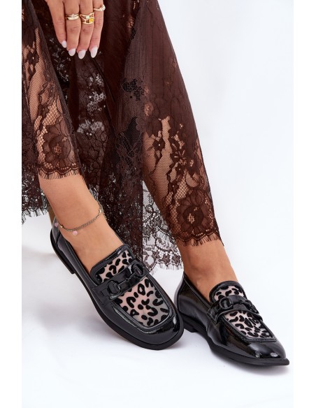 Leather Patent Moccasins With Mesh Black Vinceza 31931