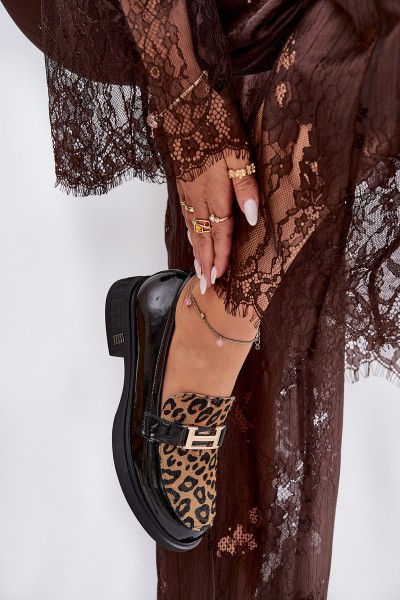 Leather Patent Loafers Leopard Vinceza 66790 Black