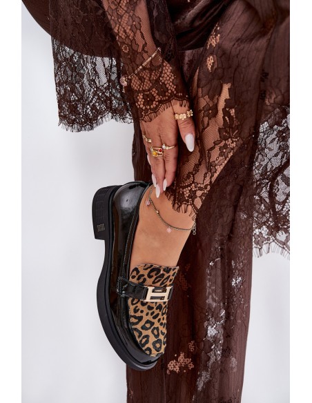 Leather Patent Loafers Leopard Vinceza 66790 Black