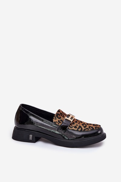 Leather Patent Loafers Leopard Vinceza 66790 Black 2