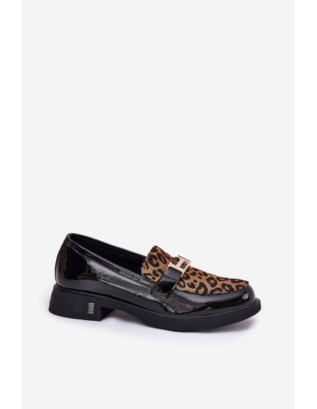 Leather Patent Loafers Leopard Vinceza 66790 Black