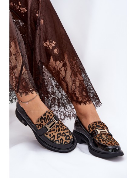 Leather Patent Loafers Leopard Vinceza 66790 Black