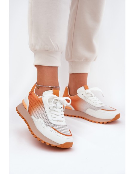 Leather Sports Shoes With Mesh Ladies Vinceza 66775 Orange