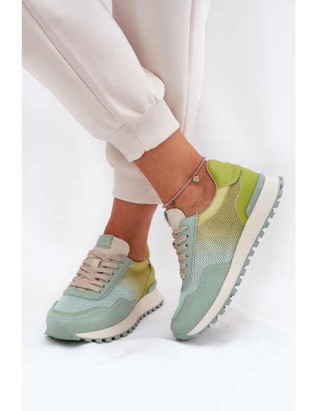 Leather Sports Shoes With Mesh For Women Vinceza 66775 Green