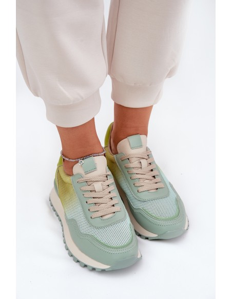 Leather Sports Shoes With Mesh For Women Vinceza 66775 Green