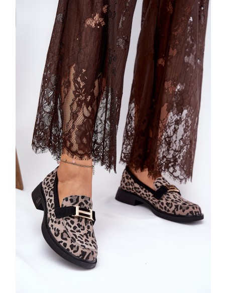 Leather Patent Loafers Leopard Vinceza 66790 Black