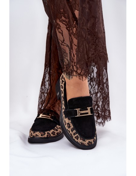 Suede Ladies Moccasins Panther Black Vinceza 66791