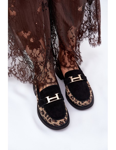 Suede Ladies Moccasins Panther Black Vinceza 66791