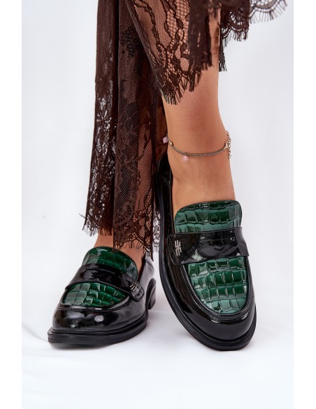 Lacquered Leather Women's Moccasins Vinceza 91125 Green-Black