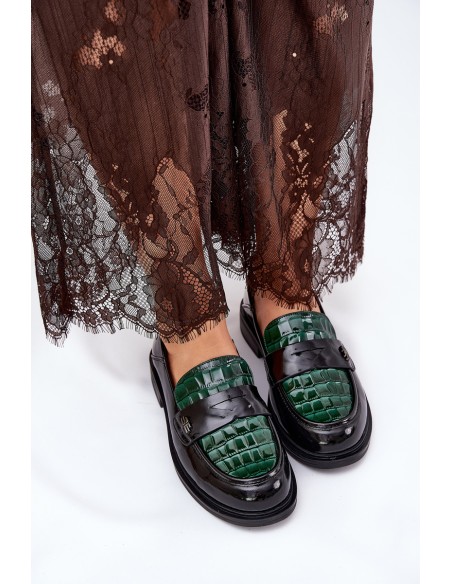 Lacquered Leather Women's Moccasins Vinceza 91125 Green-Black